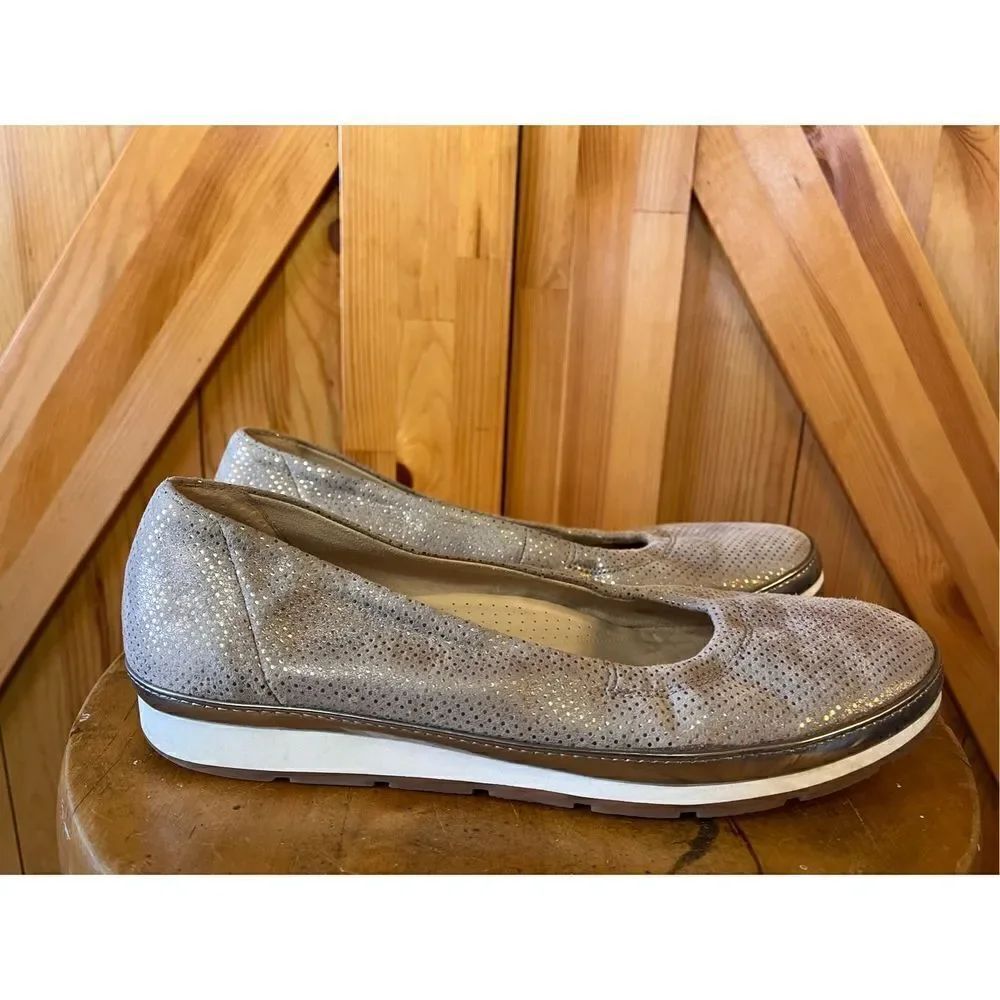 Gabor Comfort Womens Ballet Flat Gold Metallic Leather Suede Shoes UK 6 US 8